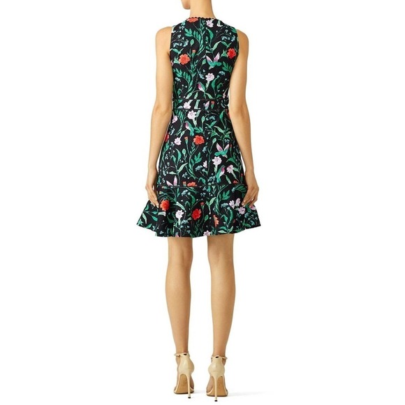 kate spade new york Jardin Tile Jacquard Hummingbird Floral Ruffle Dress Size 2 - Picture 2 of 10